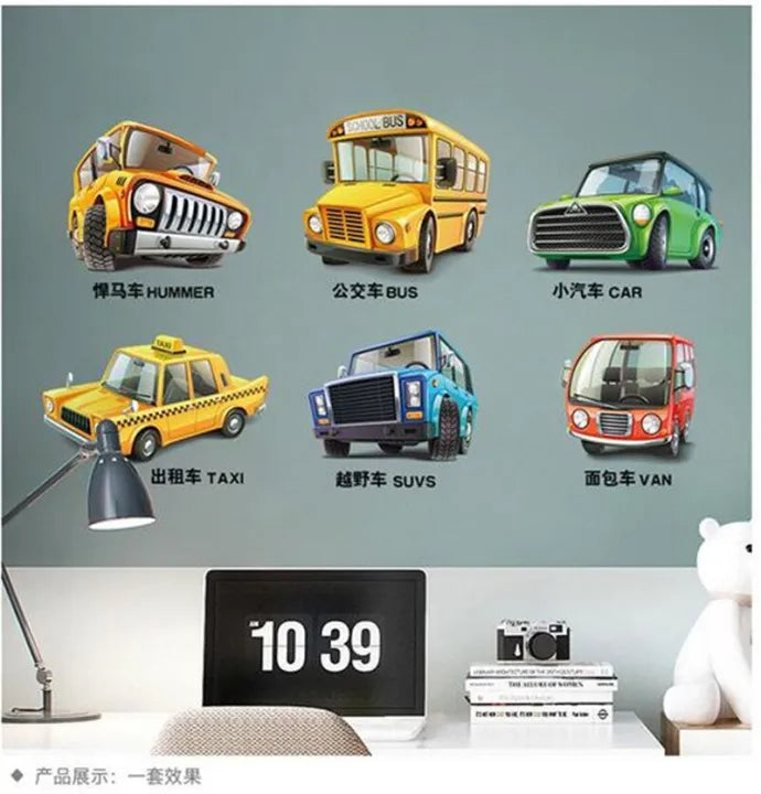Cartoon Animal Car Wall Sticker for Bedroom Kindergarten Wall Decor Xh 3216