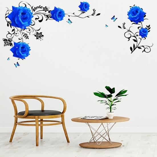 Mural Rose Vine Blue Large Lotus Wall Sticker Flower Room Decoration Aesthetic For Teens Living Room Tv Wall Bedroom Home Office Wallstickers Gs8823a Size: 60x90cm