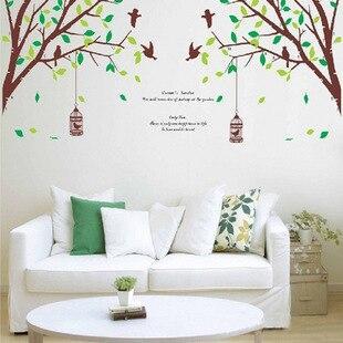 AY205ab two-sided bird cage green leaves trees of TV background wall stickers room living room sofa bedroom retail