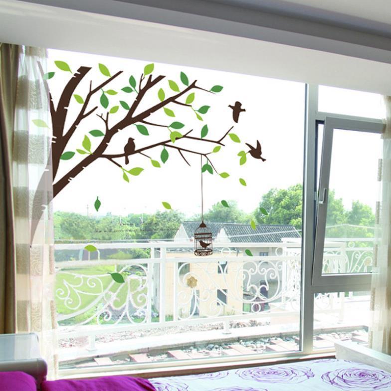 AY205ab two-sided bird cage green leaves trees of TV background wall stickers room living room sofa bedroom retail