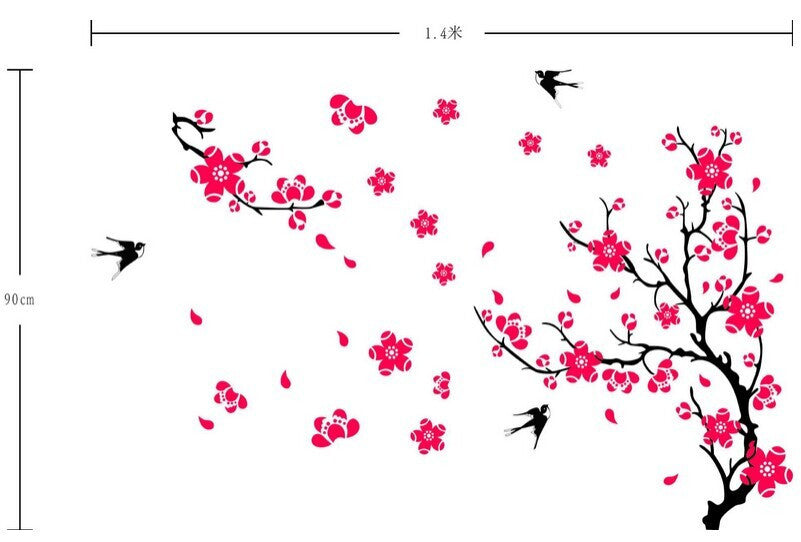 Blossom Red Branches And Birds Wall Stickers Xys8029