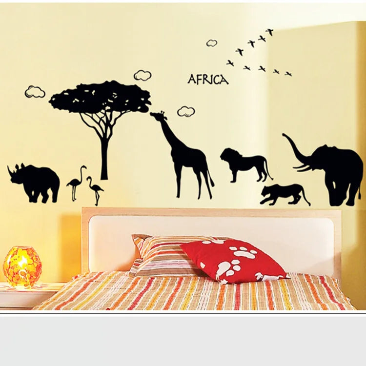 AY9186 African style lion elephant animal wall stickers creative background bar black glass removable,60X90CM sticker
