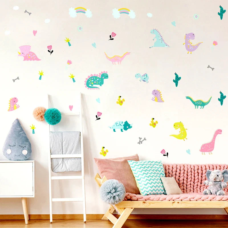 49pcs/set Dinosaur Wall Sticker For Kids Room Cartoon Plants DIY Wall Stickers Nordic Style Decal Home Decoration Xp8029