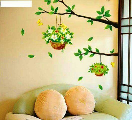 Home Centre Corsica - Green PVC Tree Detailed Wall Decal - 50x70cm, Standard