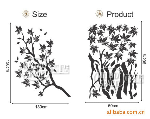 Fashion pvc wall stickers bedroom living room TV Dining Maple flowers backdrop - Sticker JM7005