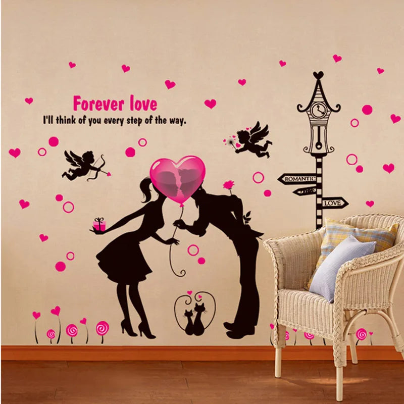 Forever Love Angel Cat Wall Sticker Romantic TV Background Home Decoration