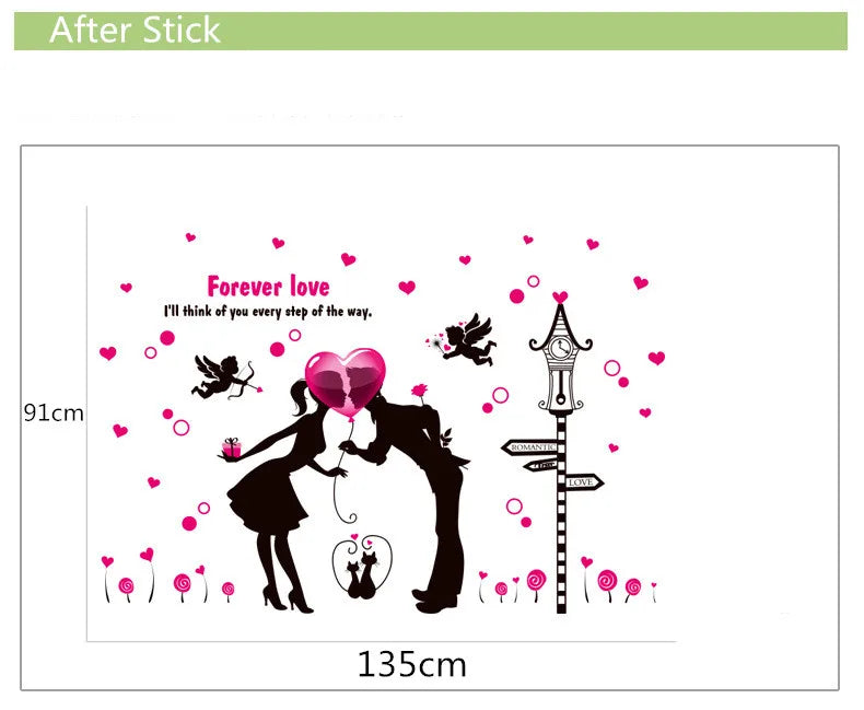 Forever Love Angel Cat Wall Sticker Romantic TV Background Home Decoration