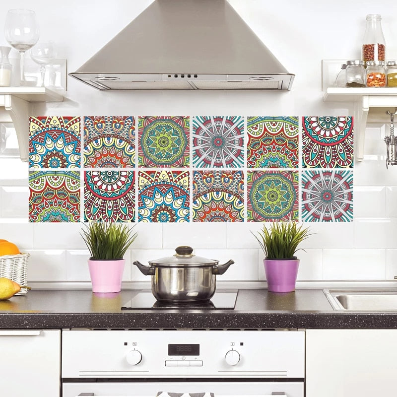 Premium Mosaic Self Adhesive Wallpaper Sticker, PVC 2D Waterproof Oilproof Ceramic Tiles Stickers Toilet Tile Wall Paper Wall Tiles 8"x8" (6 Sheets) JM710