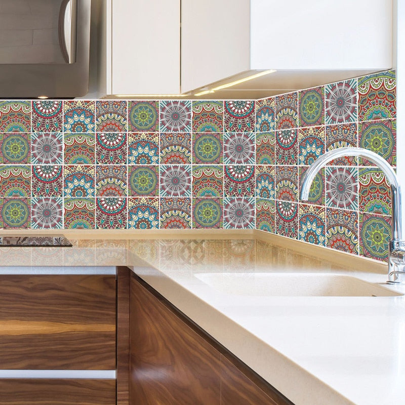 Premium Mosaic Self Adhesive Wallpaper Sticker, PVC 2D Waterproof Oilproof Ceramic Tiles Stickers Toilet Tile Wall Paper Wall Tiles 8"x8" (6 Sheets) JM710