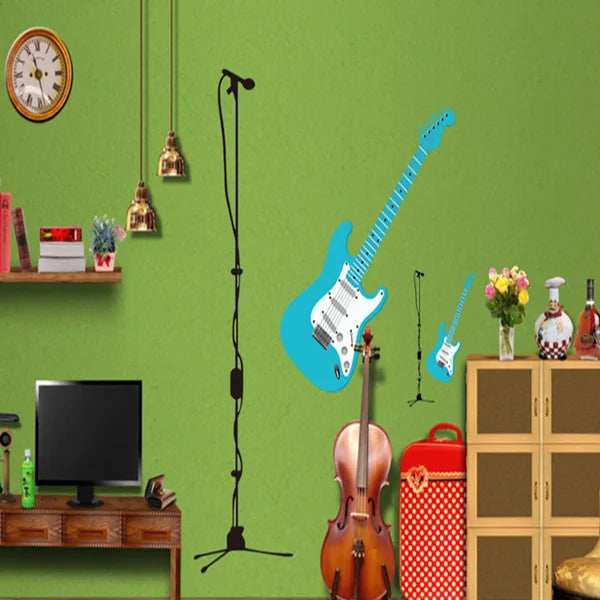 Guitar stickers dance music studio decoration removable wall stickers bedroom cupboard decorate home decor ay9115
