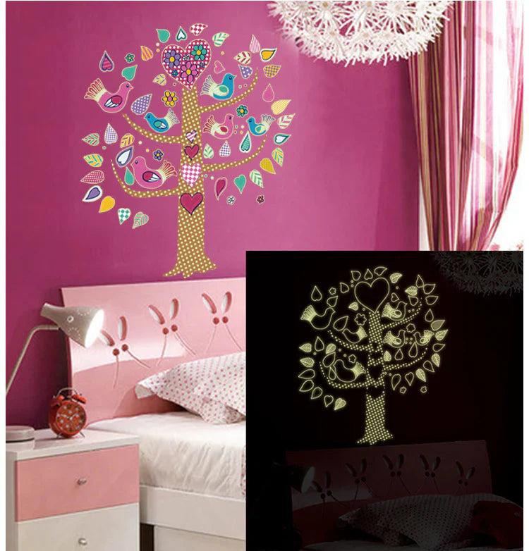 Glow in the Dark Wall Stickers - Tree with Birds ABQ9617