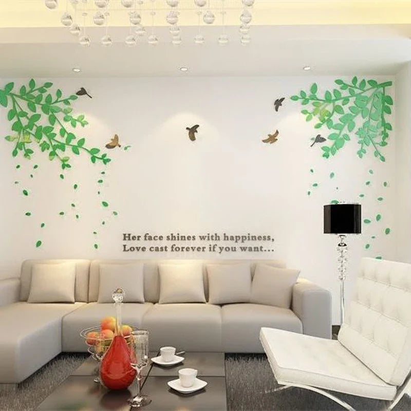 Green Plant TV Background Wall Decorations Decals Pastoral Style Home Decor Wall Stickers Living Room Decor 3D Wallpaper