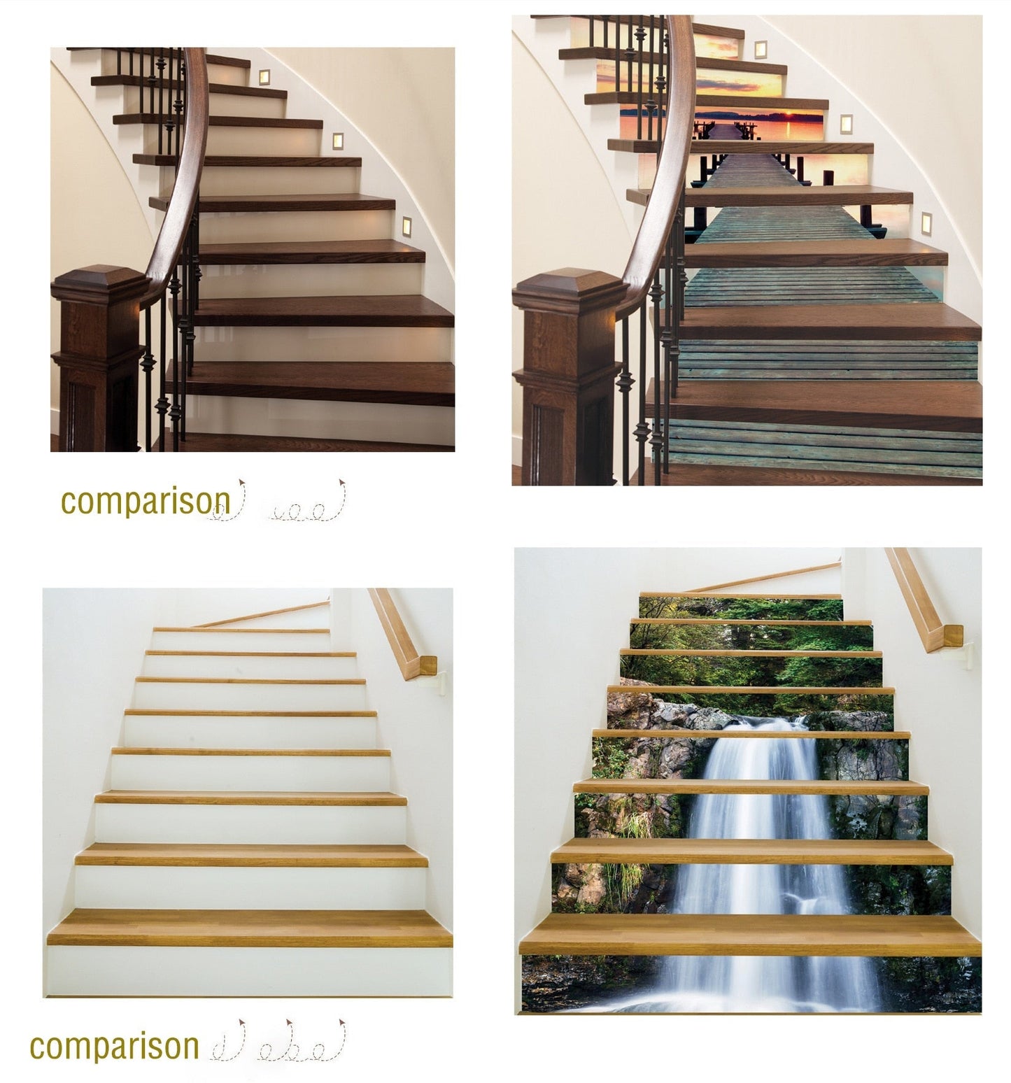 12Pcs Self-Stick Stair Riser Staircase Sticker Scenic Mural Decal Waterproof Wall Stickers Home Decor Self-Stick Art Wallpaper JF5605 *Single sheet layout size:97 * 17cm(Approx.)