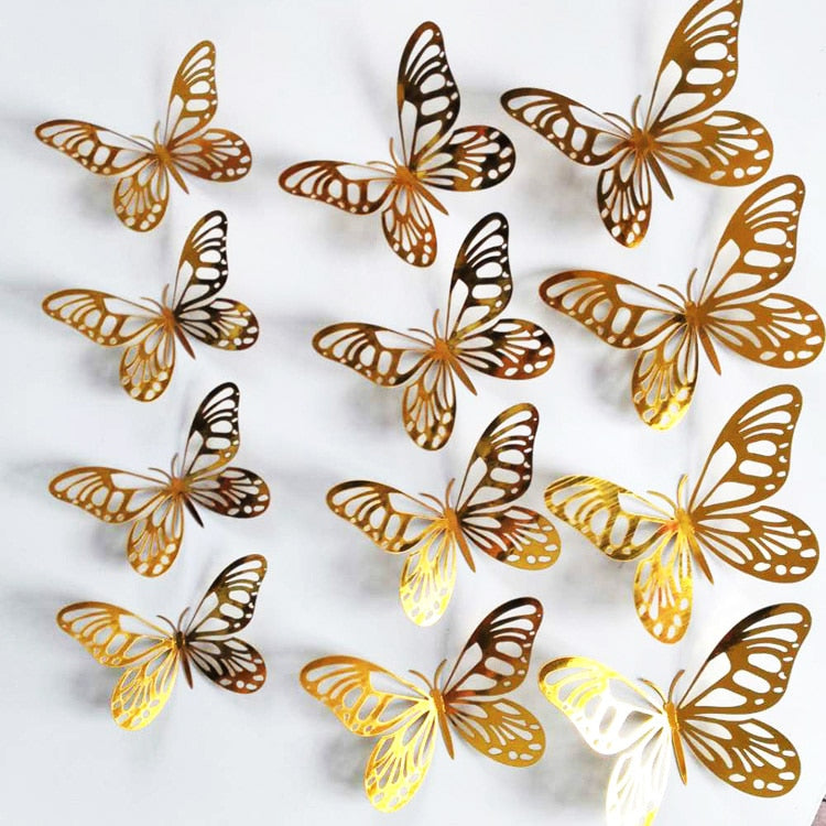 3D Gold Wall Stickers Butterfly Wall Sticker Metal Hollow 3D Butterfly Fridge Stickers Home Party Wedding Decor 12pcs btsrdkw8c-9