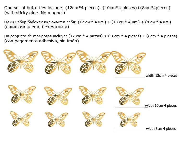 3D Gold Wall Stickers Butterfly Wall Sticker Metal Hollow 3D Butterfly Fridge Stickers Home Party Wedding Decor 12pcs btsrdkw8c-9