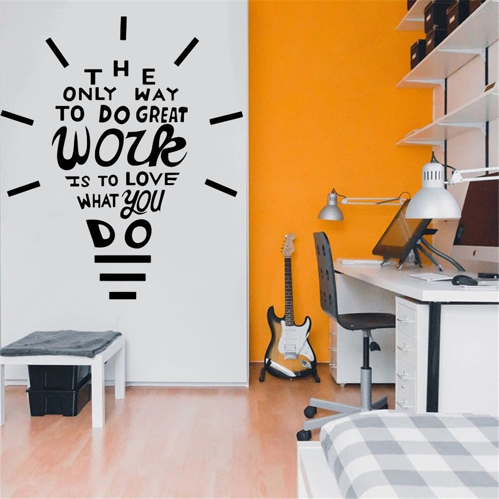 Love Work What You Do Motivational Quotes Wall Sticker Creative Light Bulb Design Office Decor Vinyl Wall Decals Murals