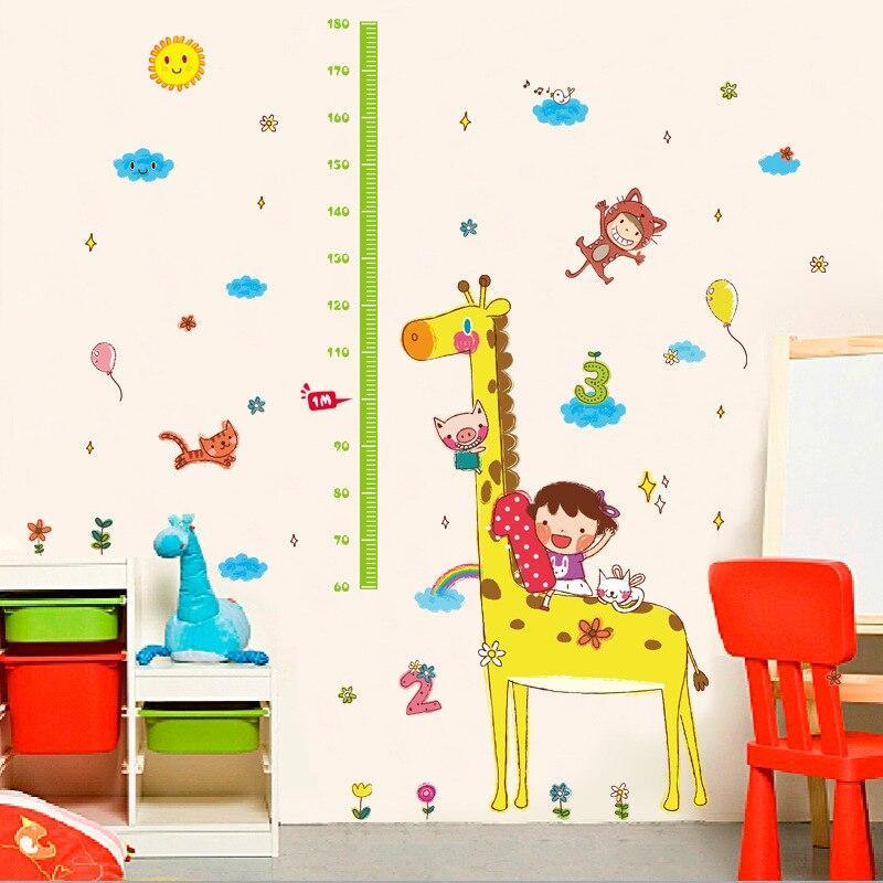 XL8203 Kids room cartoon giraffe measuring height wall sticker cute animal cloud child growth scale sticker baby bedroom decoration