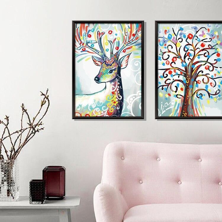 Nordic style creative 3.D removable stickers XL8327 Fantasy Watercolor Deer -Colorful