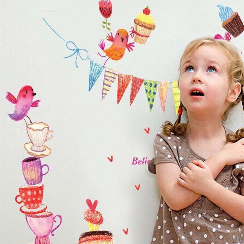 ABC1062 Hand-painted Bird Cartoon Wall Sticker - Multi