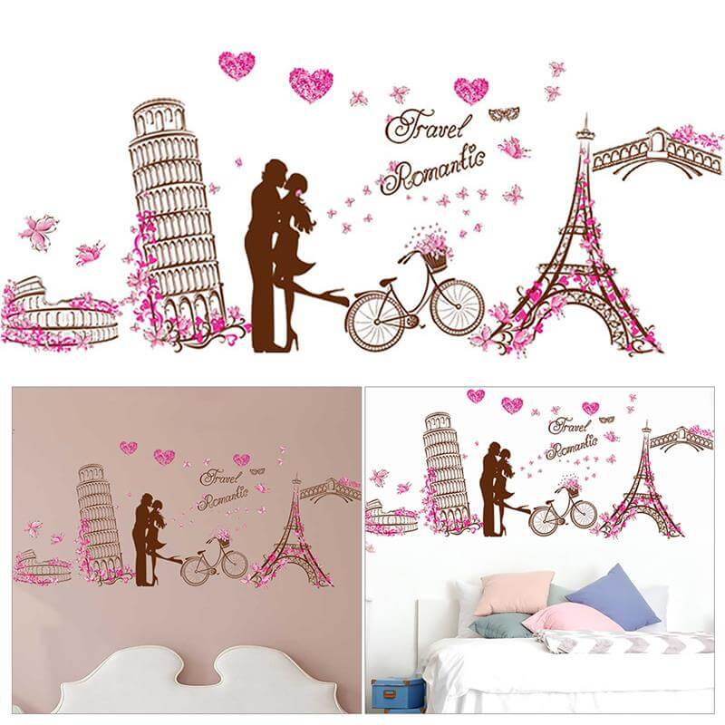 Romantic Paris Love Wall Sticker Eiffel Tower Wall Paper Colorful PVC Wall Decal Removeable Wall Decor – Wall Stickers