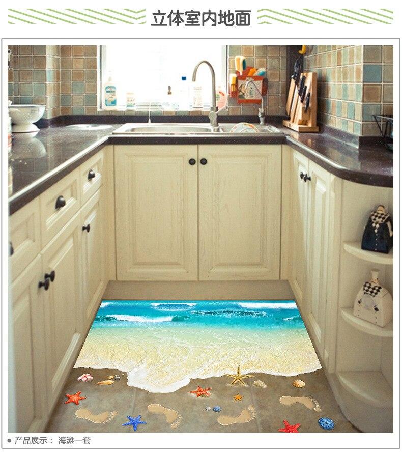 Creative 3D Beach Vinyl Wall Sticker Funny Realistic Art Floor Decals for Kids Rooms Bathroom Home Decor Waterproof XL8300