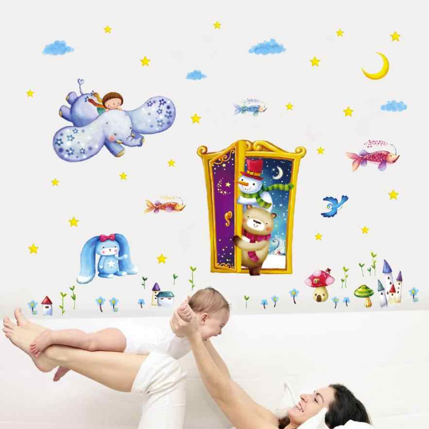 XL8218 magic door wall cartoon animal paradise kindergarten living room background decorative painting self adhesive wallpaper