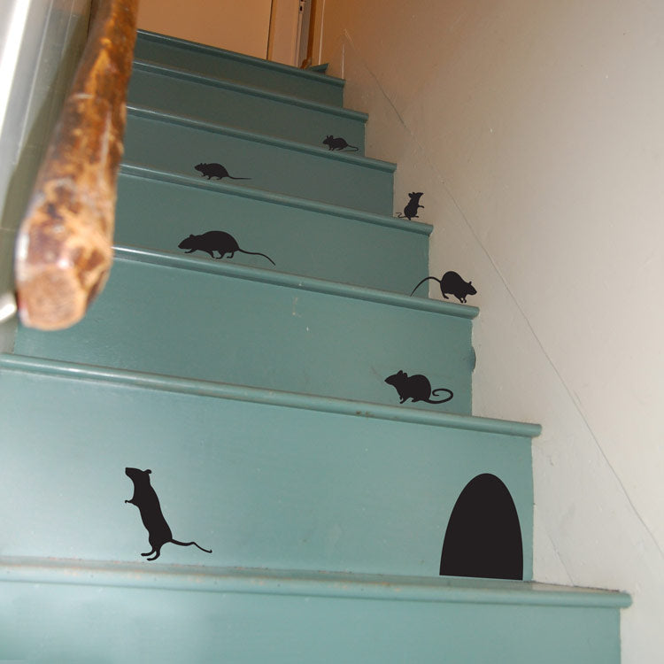 Nuevos dibujos animados pequeño ratón familia agujero escaleras pegatinas de pared esquina escalera decoración calcomanías de pared extraíble DIY vinilo arte Mural
