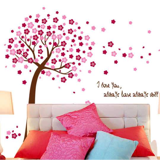 xl8047a Removable Romantic Pink Peach Tree Wall Stickers Bedroom Living Room Sofa Entrance Decorations Environmentally Friendly Wall Sticker