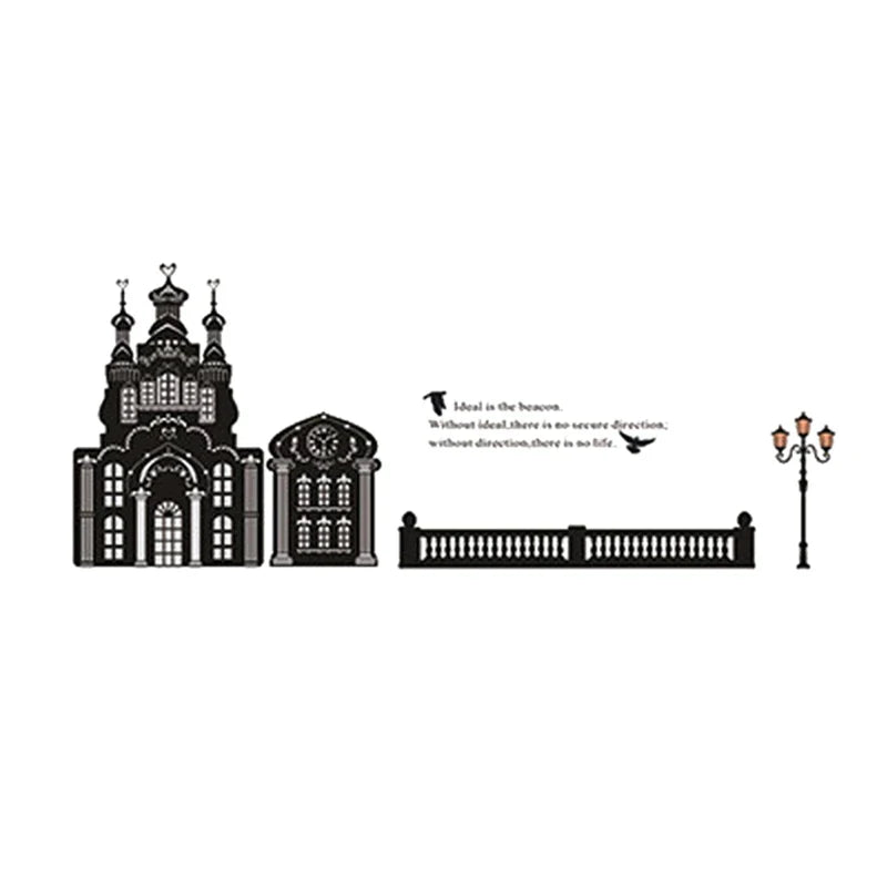 Creative Black Castle Street Light Wall Stickers Ay1915