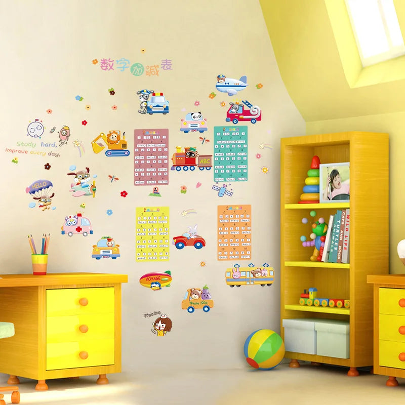 Numbers addition and subtraction table wall stickers animal cartoon children's room kindergarten early education puzzle stick