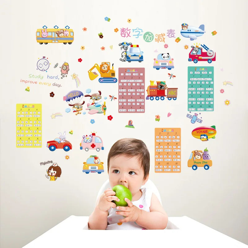 Numbers addition and subtraction table wall stickers animal cartoon children's room kindergarten early education puzzle stick