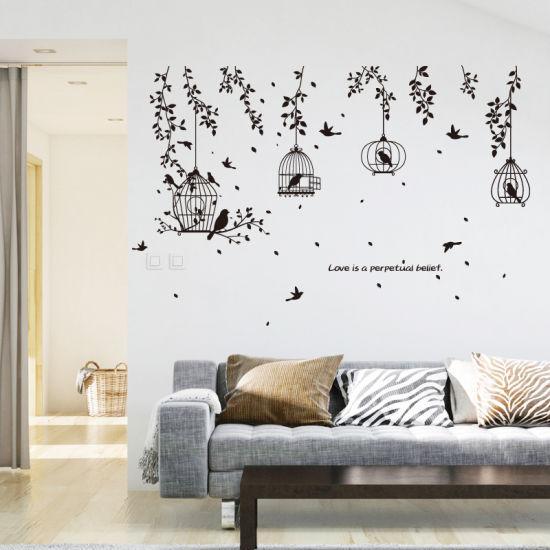 Sk7130 Silhouette of Black Birdcage Wall Sticker