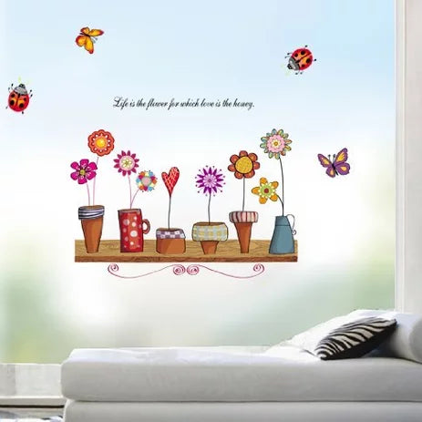 Jm5120 WALLSTICKER COLOR POT BUNGA FLOWER WALL STICKER STIKER