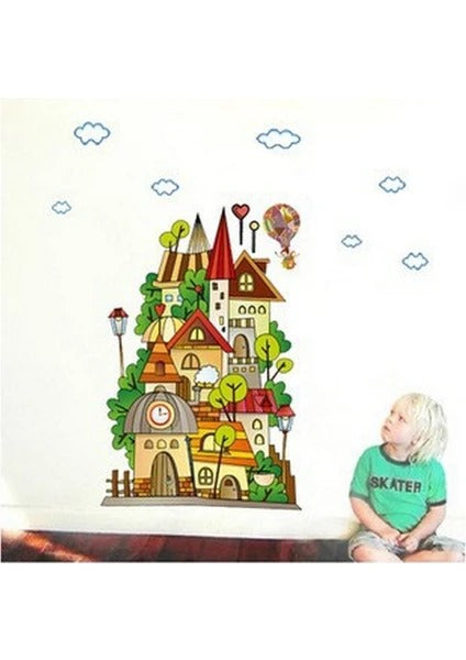 Children's room layout Wall Sticker Cartoon Children'S Paradise Dream Castle Wall Stickers Home Decoration Kids Bedroom Kindergarten Removable Self-Adhes Ay1910 Size: 60x90
