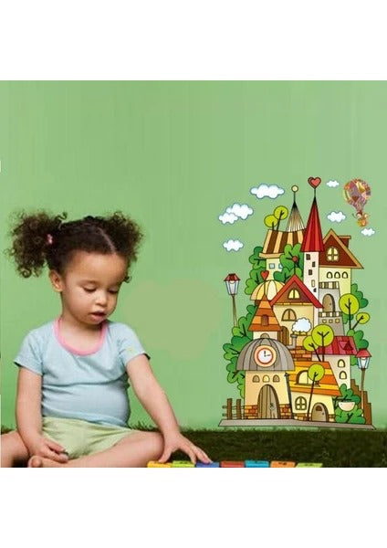 Children's room layout Wall Sticker Cartoon Children'S Paradise Dream Castle Wall Stickers Home Decoration Kids Bedroom Kindergarten Removable Self-Adhes Ay1910 Size: 60x90