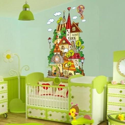 Children's room layout Wall Sticker Cartoon Children'S Paradise Dream Castle Wall Stickers Home Decoration Kids Bedroom Kindergarten Removable Self-Adhes Ay1910 Size: 60x90