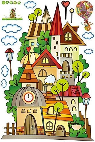 Children's room layout Wall Sticker Cartoon Children'S Paradise Dream Castle Wall Stickers Home Decoration Kids Bedroom Kindergarten Removable Self-Adhes Ay1910 Size: 60x90