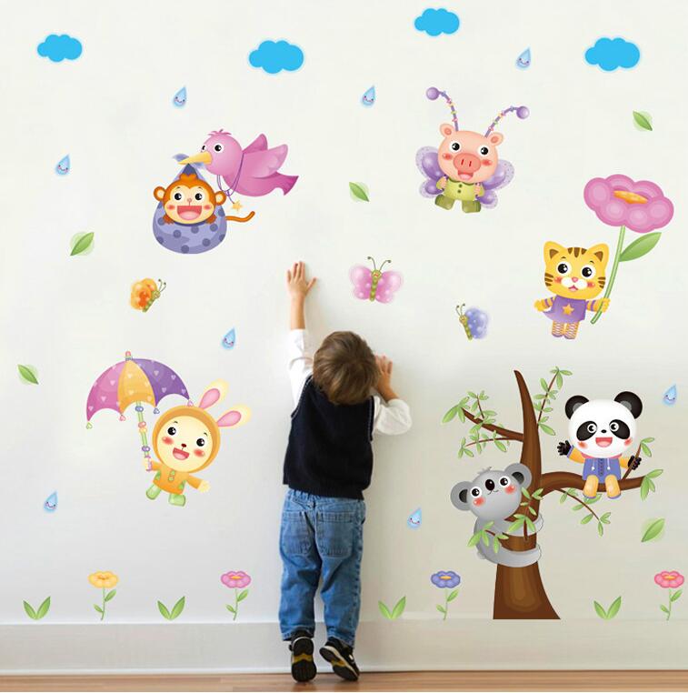 XL8206 in the rain of the flying animal wall stickers children room kindergarten cartoon waterproof decorative wallpaper.