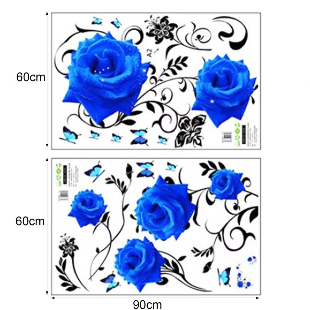 Mural Rose Vine Blue Large Lotus Wall Sticker Flower Room Decoration Aesthetic For Teens Living Room Tv Wall Bedroom Home Office Wallstickers Gs8823a Size: 60x90cm