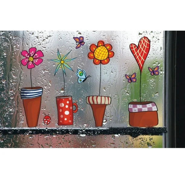 Ay947 Cute Flower Wall Sticker Kitchen Window Sticker Butterfies Wall