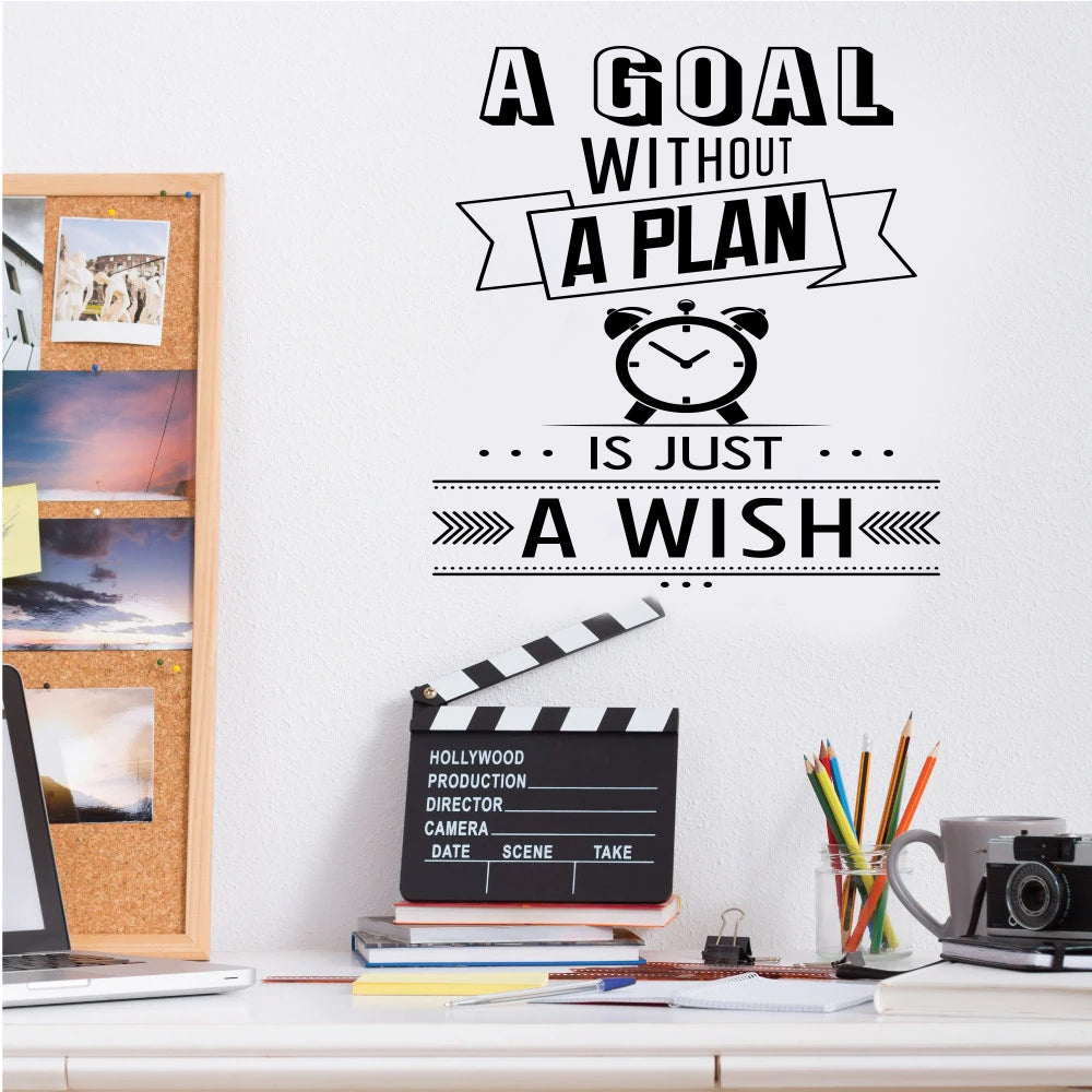 A Goal Without A Plan is just a wish Quote Wall Sticker Office Work Encourage Office Decor Meeting Room Art Word Decals