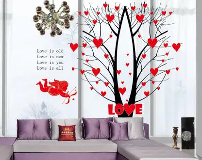 Ay863 Oren Empower 90 cm Valentine special red love tree wall sticker for your loved once Self Adhesive Sticker (Pack of 1)