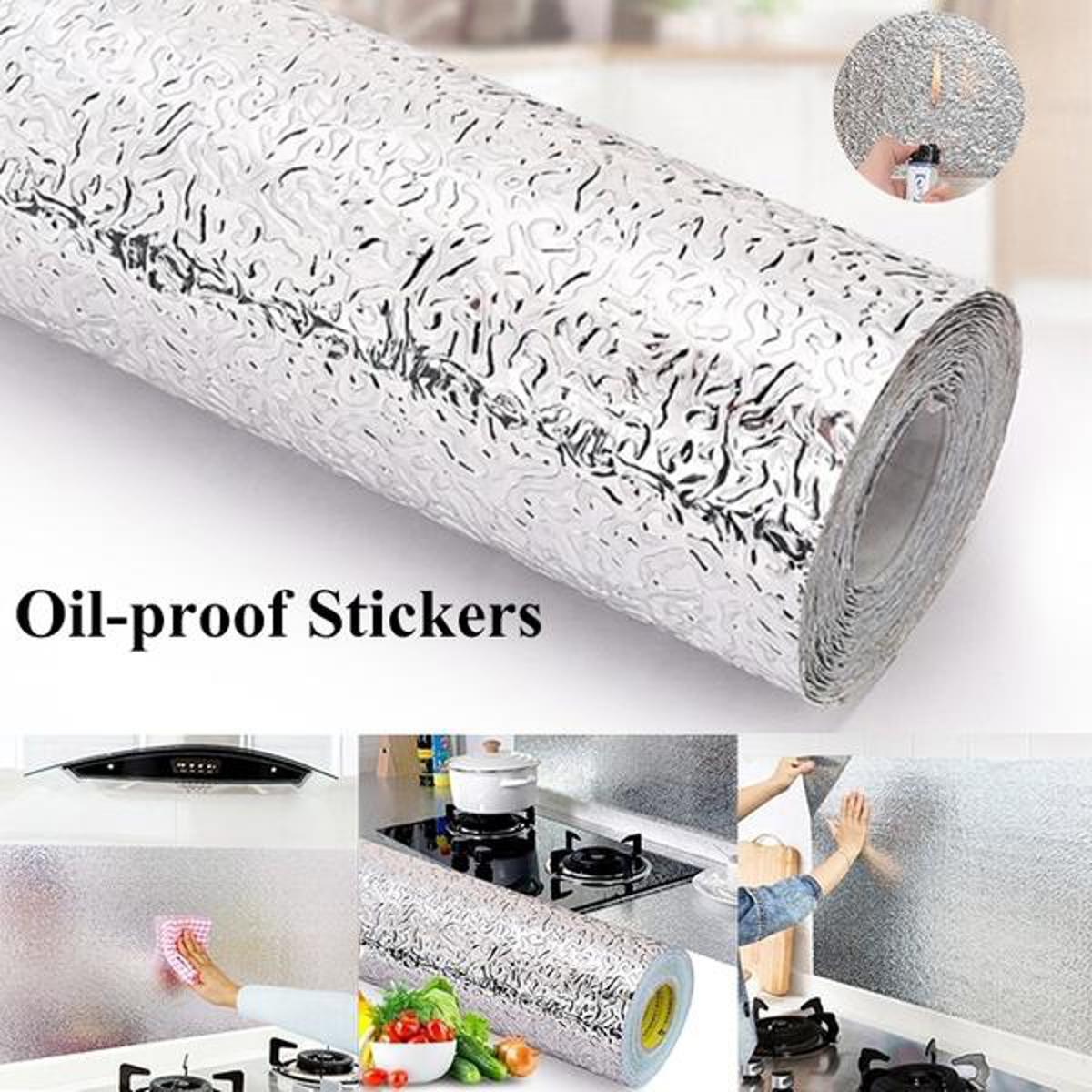 Kitchen Oil-proof Waterproof Stickers Aluminum Foil Kitchen Stove Cabinet Self Adhesive Wall Sticker DIY Wallpaper 24 inch by 78 inch 60cm by 200cm