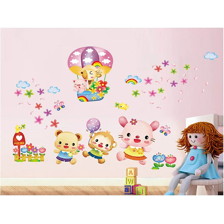 cute pink animal wall decal for kids abc1032
