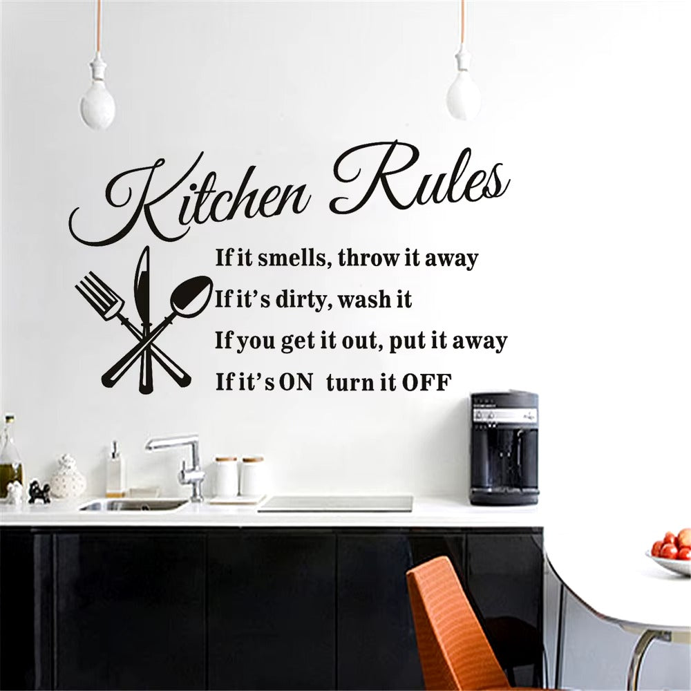 Quotes Kitchen Rules Text Restaurant Wall Sticker Home Cupboard Decal Mural DIY Home Decor for Living Room Adesivo De Parede dz008 Size: 57 x 33cm