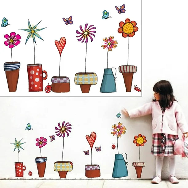 Ay947 Cute Flower Wall Sticker Kitchen Window Sticker Butterfies Wall