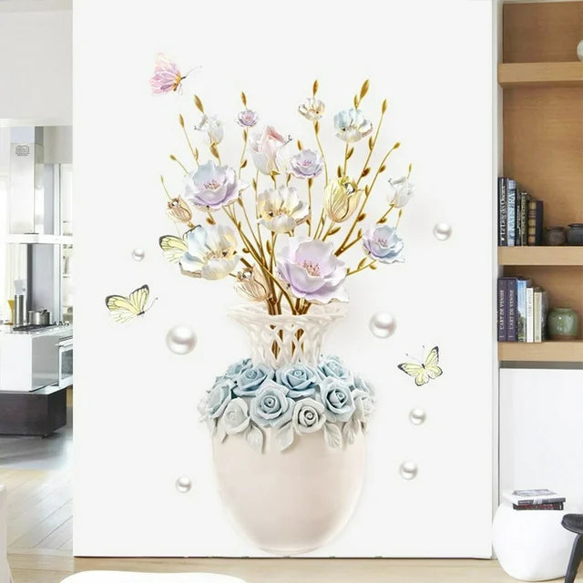 Three-dimensional vase wall stickers living room wall decoration stickers bedroom background wall self-adhesive wall flowers GS9917 Size: 60x90cm