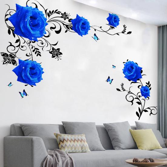 Mural Rose Vine Blue Large Lotus Wall Sticker Flower Room Decoration Aesthetic For Teens Living Room Tv Wall Bedroom Home Office Wallstickers Gs8823a Size: 60x90cm