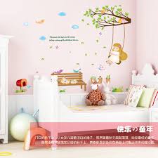 Cheap DIY Cartoon Swing girl Vinyl Removable Kid Room DIY Wall Stickers Decal environment Mural Decor AY7198