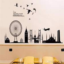 jm7279 black city building amusement park Ferris wheel sticker bedroom background wall decoration Removable Wall Sticker